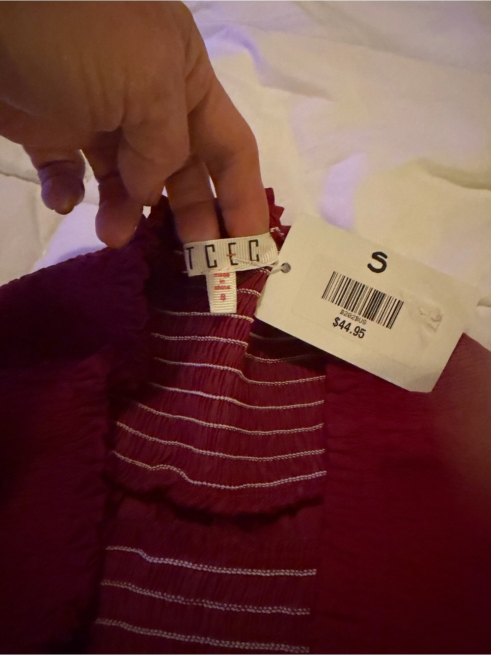 TCEC Smocked High-Waist Wine Red Flowy Women’s Shorts - Picture 3 of 7